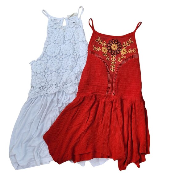 BUNDLE (2) Altar'd State Tank Tops White Red Boho Embroidered Lace Women's S - Picture 1 of 16